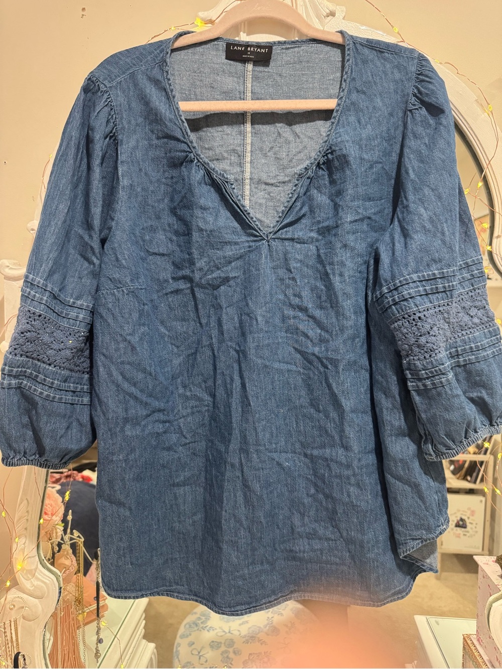 Lane Bryant Blue Denim V-Neck Blouse